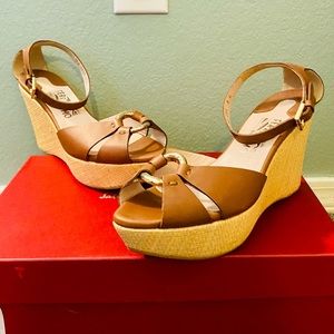 EUC Salvatore Ferragamo Duccia Wedged Brown Leather Sandals